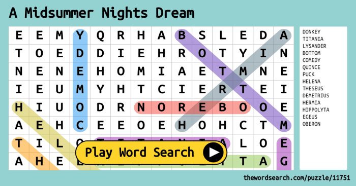 A midsummer night's dream crossword puzzle answers