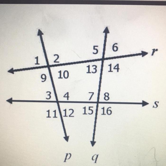 Using the diagram below classify the angle pairs as corresponding